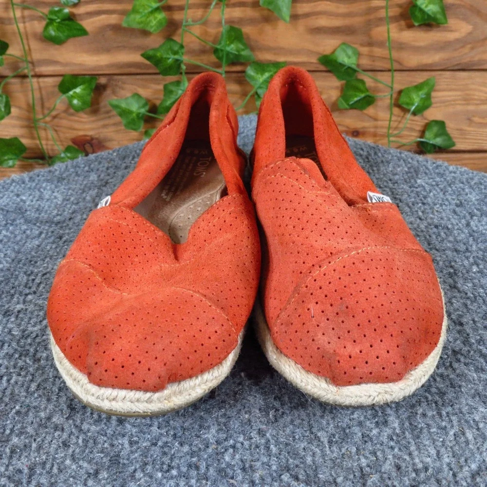 TOMS Perforated Suede Espadrille‎ Women Shoe Size 6.5 Casual Slip On Flat Orange